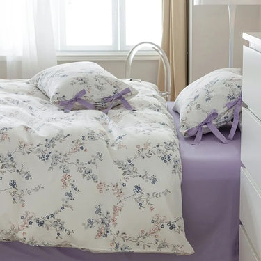 Purple White Flower Vintage Family Europe Girls Duvet Cover Sets Farmhouse Cotton 600TC Bedding Set